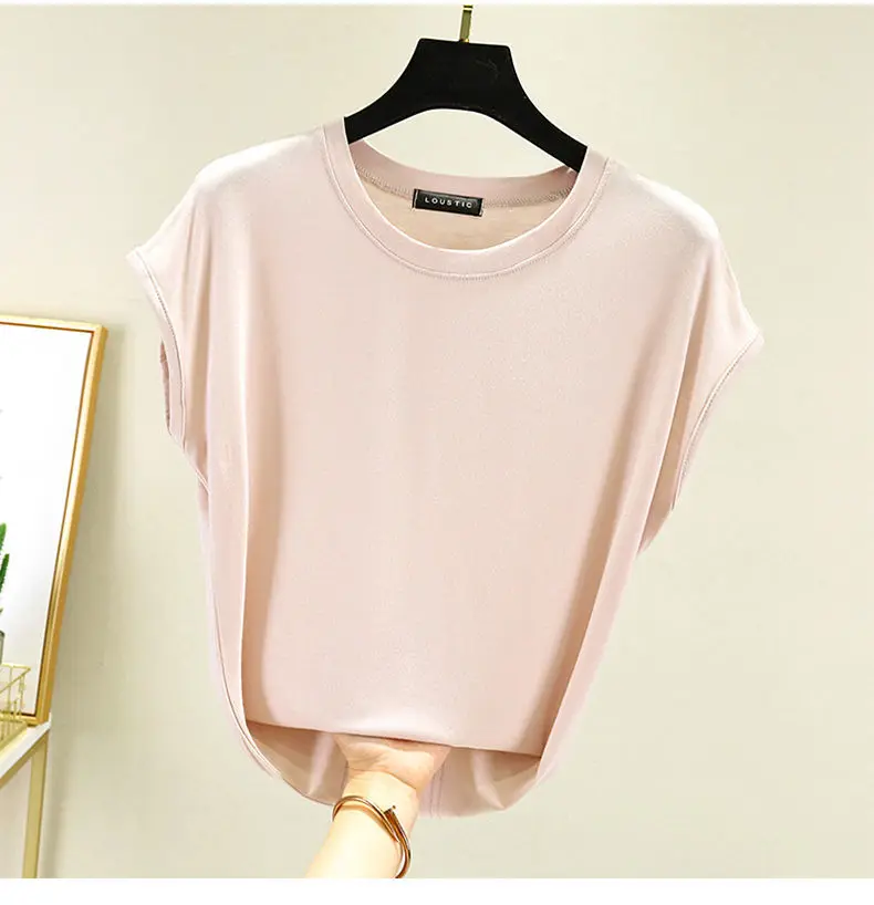 Modal summer thin short sleeve women's round neck solid color sleeveless foreign style base T-shirt loose top P3 368
Modal summer thin short sleeve women's round neck solid color sleeveless foreign style base T-shirt loose top P3 368