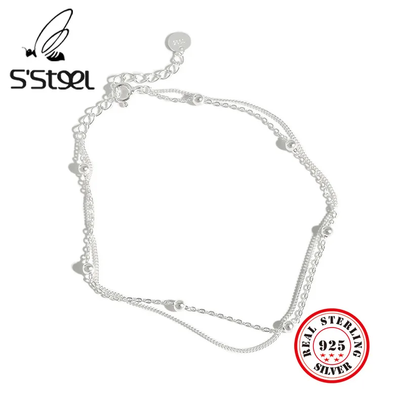 S'STEEL 925 Sterling Silver Anklets For Women Concise Beads Double-deck Chain Anklet Tornozeleira Feminina Boho Leg Fine Jewelry
S'STEEL 925 Sterling Silver Anklets For Women Concise Beads Double-deck Chain Anklet Tornozeleira Feminina Boho Leg Fine Jewelry
