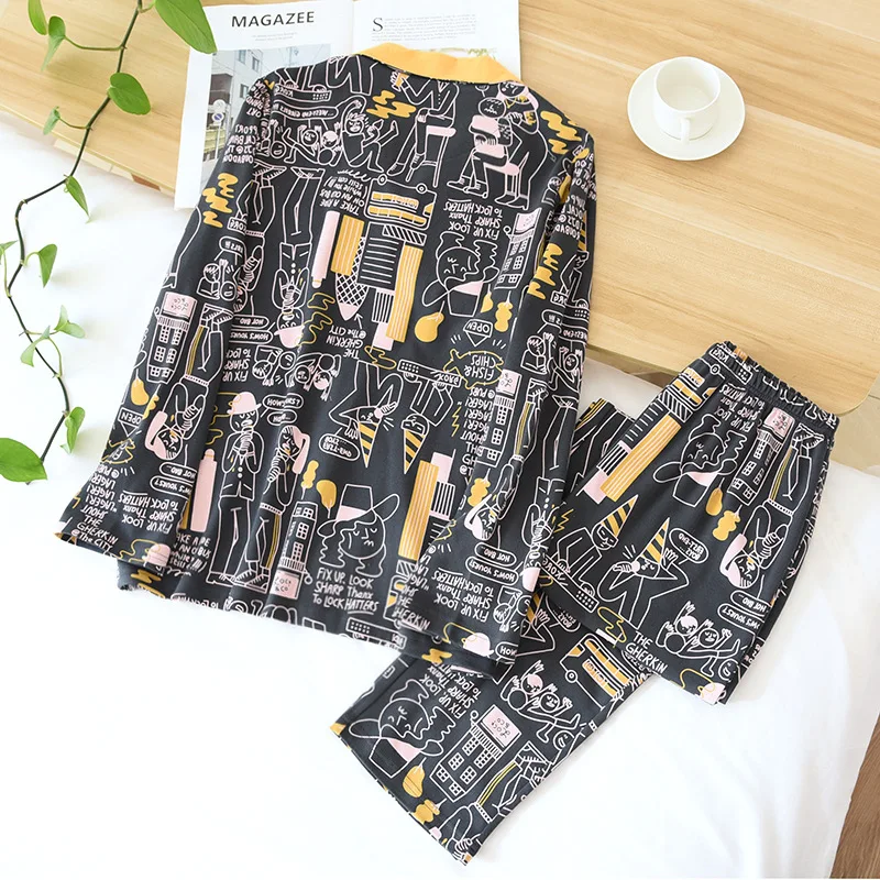 High-end Korean Cartoon Knitted Cotton Couple Pajamas for Women and Men Long-sleeved Trousers Sleepwear Loungewear Home Clothing
High-end Korean Cartoon Knitted Cotton Couple Pajamas for Women and Men Long-sleeved Trousers Sleepwear Loungewear Home Clothing