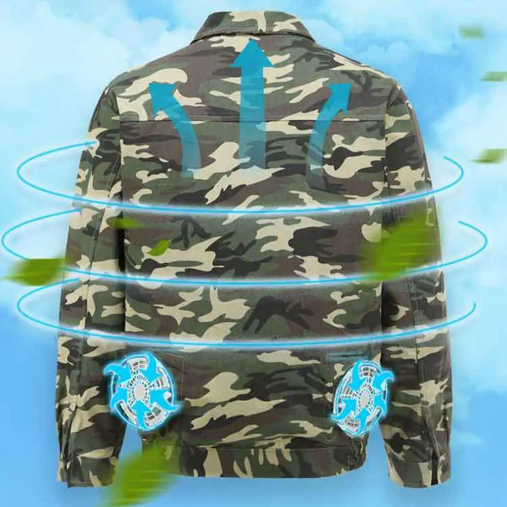 Summer Camouflage Jacket With Double Fans Cooling Coat Zipper Cardigan Turn-down Collar Pocket Decor Workers Fan Cooling Jacket
Summer Camouflage Jacket With Double Fans Cooling Coat Zipper Cardigan Turn-down Collar Pocket Decor Workers Fan Cooling Jacket
