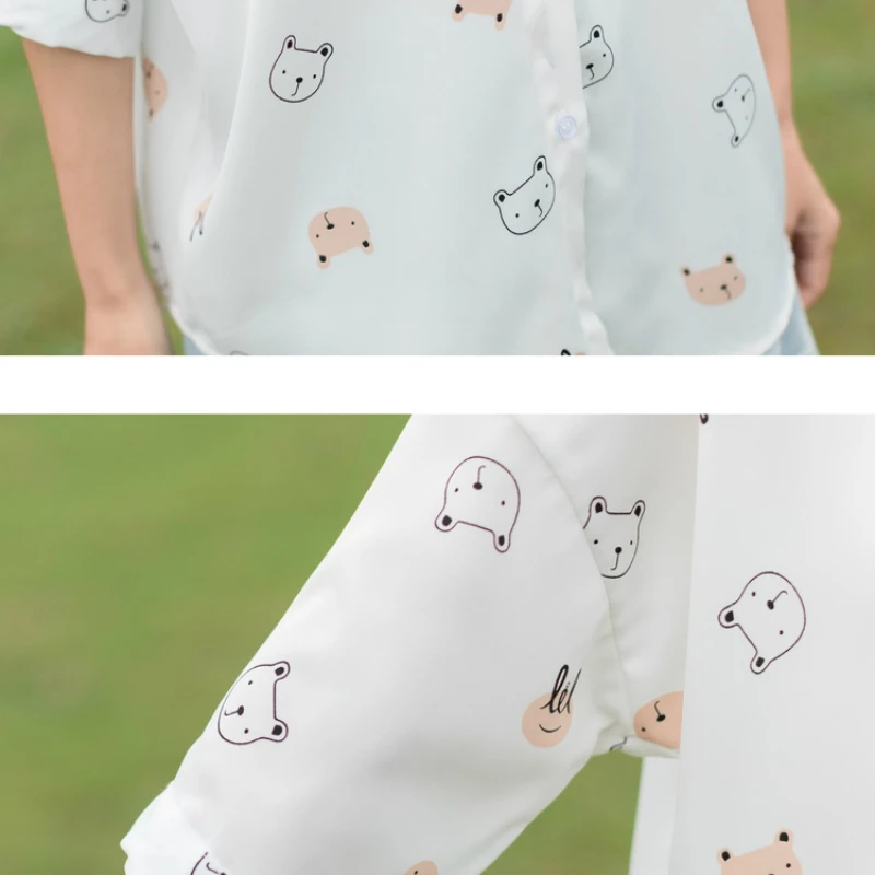 Shirts Women Half-length Sleeve Shirt Thin Printed Cartoon Turn-down Collar Single Breasted Loose Casual Sweet Girls Tops Chic
Shirts Women Half-length Sleeve Shirt Thin Printed Cartoon Turn-down Collar Single Breasted Loose Casual Sweet Girls Tops Chic