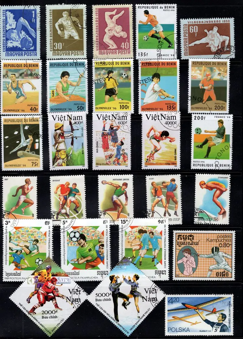 

100Pcs/Lot Sports Games Stamp Topic All Different From Many Countries NO Repeat Postage Stamps with Post Mark for Collecting