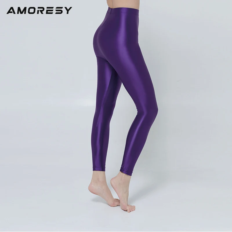 AMORESY новые расцветки M-3XL атласный блеск Непрозрачный leggless Штаны блестящие