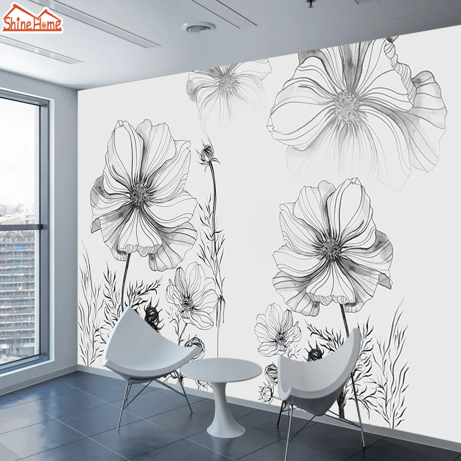 Черно-белая Цветочная настенная бумага домашний декор 3d фото s для гостиной стены