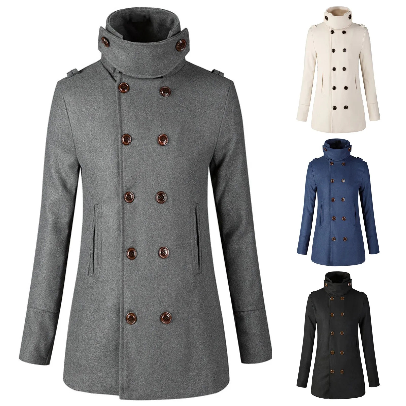 

Мужские зимние куртки, Повседневная теплая двубортная ветровка средней длины, шерстяное пальто, деловая Смешанная куртка, плащ