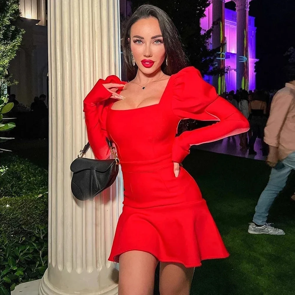 Free Shipping 2022 New Red Bandage Dress Women's Square Neck Bubble Long Sleeve Bodycon Ruffle Dress Elegant Party Mini Vestidos
Free Shipping 2022 New Red Bandage Dress Women's Square Neck Bubble Long Sleeve Bodycon Ruffle Dress Elegant Party Mini Vestidos