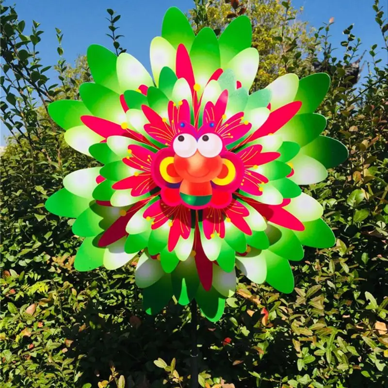 

85DE Wind Spinner Three Layers Sunflower Outdoor Garden Decoration Windmill Pinwheel Kids Children Toys Cartoon Gifts Funny