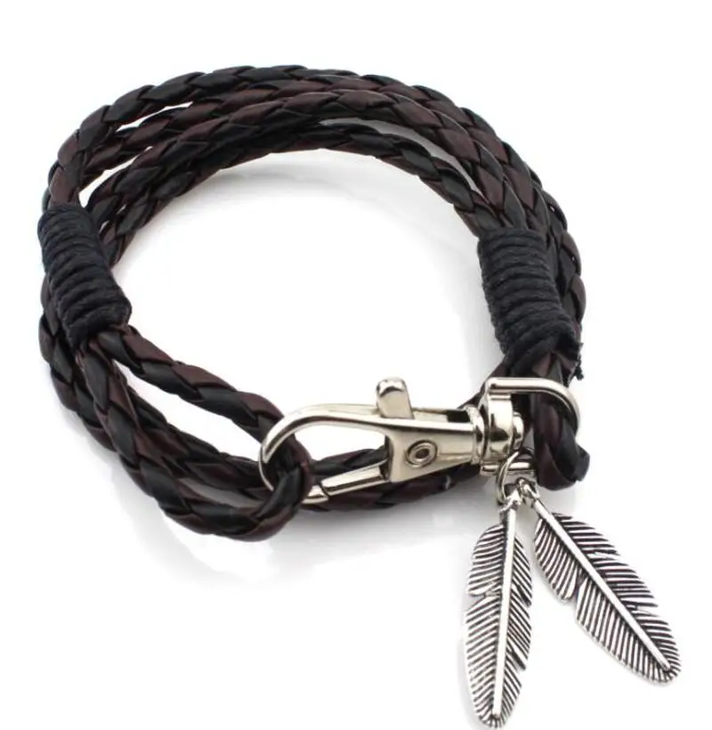 New Fashion Bangles Accessories PU Leather Feather Charm Bracelets Man Bracelet Wristband Charm Braclet For Male Accessories
New Fashion Bangles Accessories PU Leather Feather Charm Bracelets Man Bracelet Wristband Charm Braclet For Male Accessories