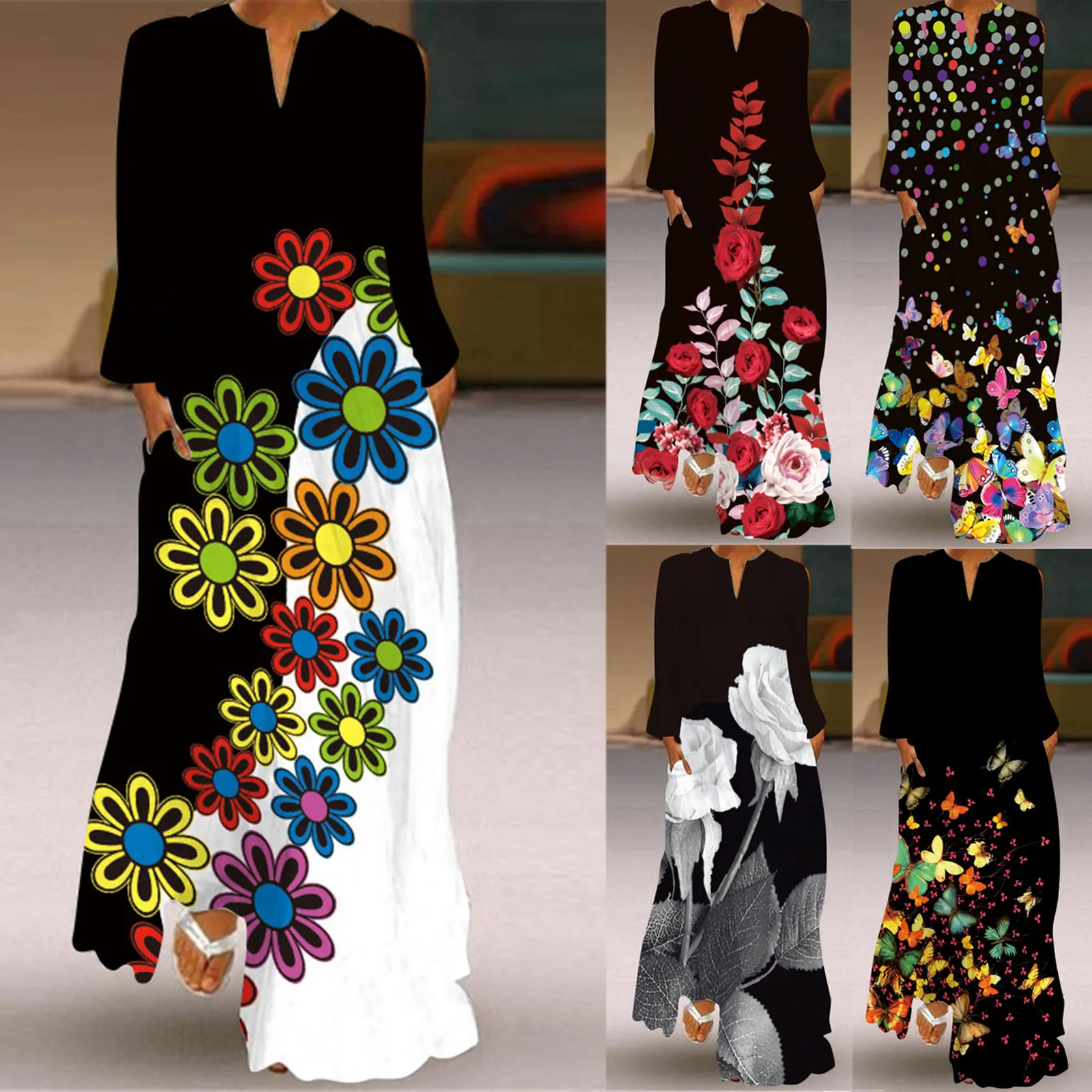57# Women Bohemian Floral Print Sundress 2021 Summer Maxi Dress Casual Long Sleeve V-neck Long Vestido De Mujer Party Robe
57# Women Bohemian Floral Print Sundress 2021 Summer Maxi Dress Casual Long Sleeve V-neck Long Vestido De Mujer Party Robe