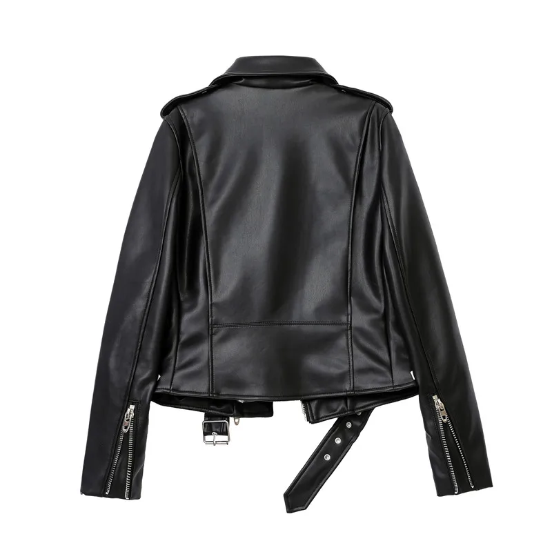 Женская мотоциклетная куртка из искусственной кожи Черная байкерская на молнии