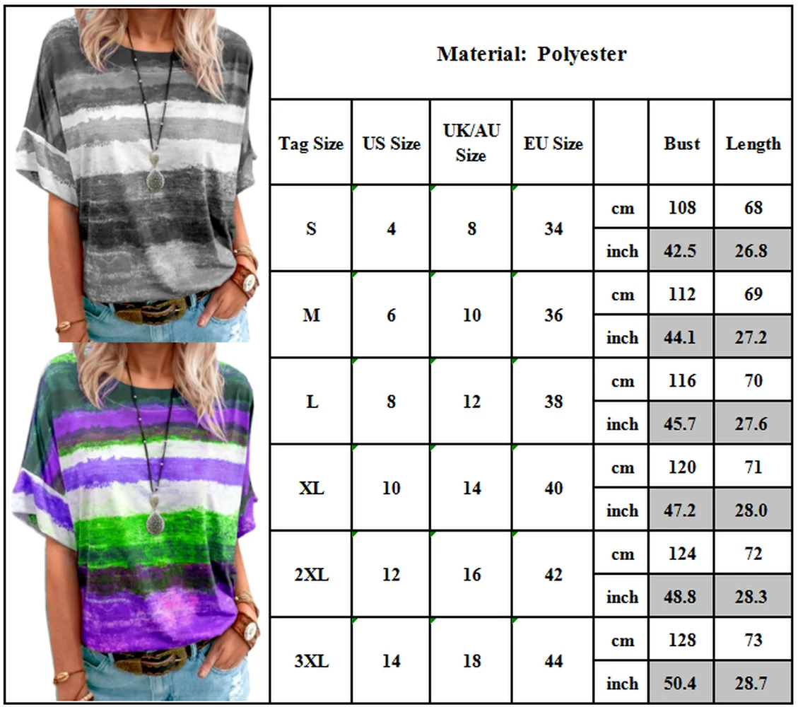 Women Gradient Stripes Short Sleeve T Shirt Summer Casual Loose Tunic Blouse Tee
Women Gradient Stripes Short Sleeve T Shirt Summer Casual Loose Tunic Blouse Tee