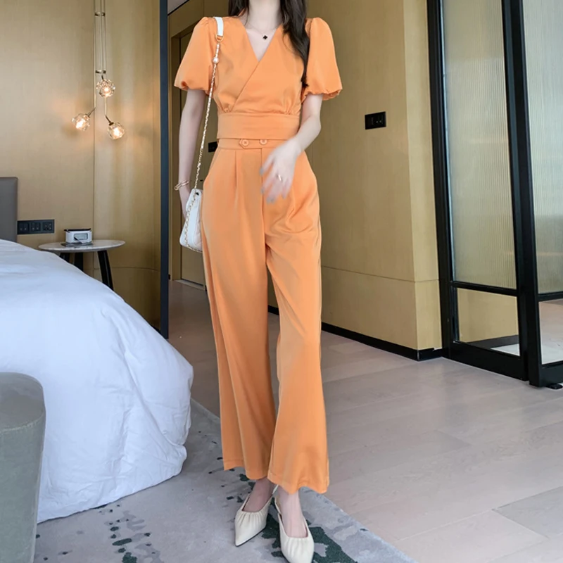 New Arrival Fashion Sets For Women Summer Temperament Puff Sleeve Office Lady Work Style Simple Solid Pant And Tops 2-Piece Set
New Arrival Fashion Sets For Women Summer Temperament Puff Sleeve Office Lady Work Style Simple Solid Pant And Tops 2-Piece Set