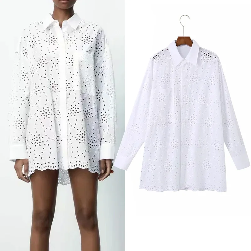 TRAF 2021 White Long Women Shirt Cutwork Embroidery Oversize Shirts Woman Long Sleeve Summer Blouse Female Vintage Shirt
TRAF 2021 White Long Women Shirt Cutwork Embroidery Oversize Shirts Woman Long Sleeve Summer Blouse Female Vintage Shirt