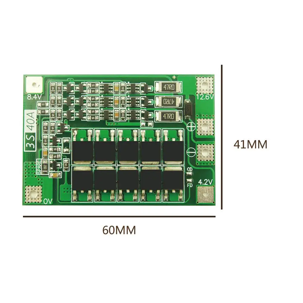 3S 40A Lithium Battery 18650 Charger Protection Board PCB BMS Protecting Module Lithium Battery with a Voltage of 4.2V
3S 40A Lithium Battery 18650 Charger Protection Board PCB BMS Protecting Module Lithium Battery with a Voltage of 4.2V