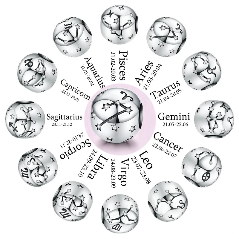 PANDACH Genuine 925 Sterling Silver 12 Constellation Zodiac Round Beads Fit Original Pandora Bracelet Charms Jewelry CMC1218
PANDACH Genuine 925 Sterling Silver 12 Constellation Zodiac Round Beads Fit Original Pandora Bracelet Charms Jewelry CMC1218