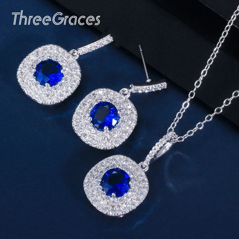 Набор ювелирных изделий ThreeGraces серьги с кулоном из фианита Королевского синего