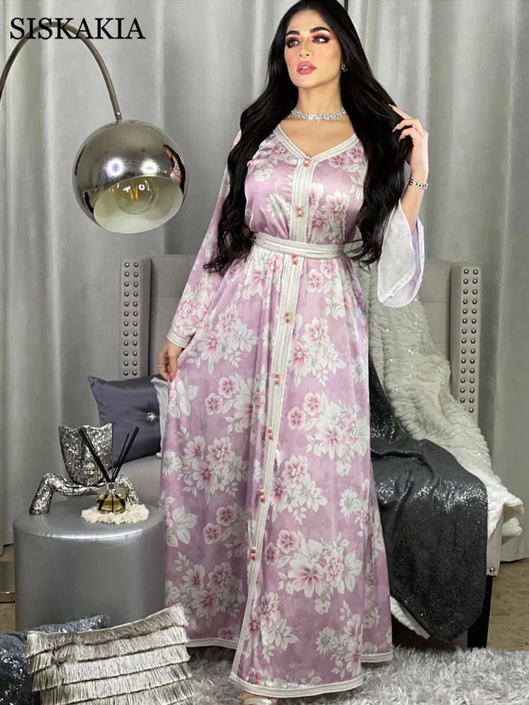 Long Sleeve Maxi Dress for Women Sweet Blue Pink Dubai Abaya Fashion Ribbon Trim V Neck Jalabiya Muslim Fall 2020 New
Long Sleeve Maxi Dress for Women Sweet Blue Pink Dubai Abaya Fashion Ribbon Trim V Neck Jalabiya Muslim Fall 2020 New