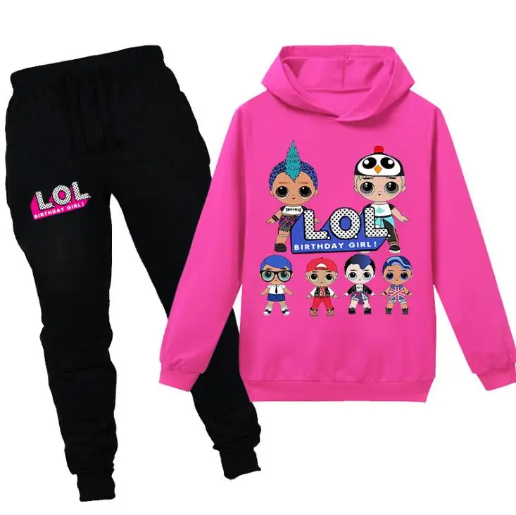 New Baby Girls Doll Clothing Set 100% Cotton Cartoon Sets for Lol Hoodies+Pants Kids Suit Children Clothes | Игрушки и хобби