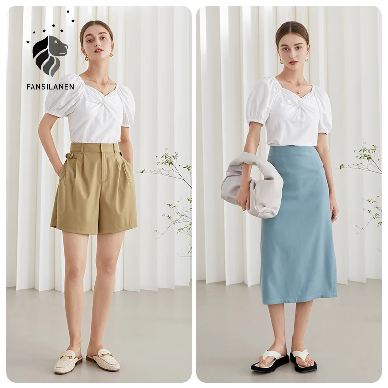 FANSILANEN Office Lady French Square Collar White Shirt Women Summer 2021 Short-sleeve Niche Twisted Simple Straight Elegant Top
FANSILANEN Office Lady French Square Collar White Shirt Women Summer 2021 Short-sleeve Niche Twisted Simple Straight Elegant Top