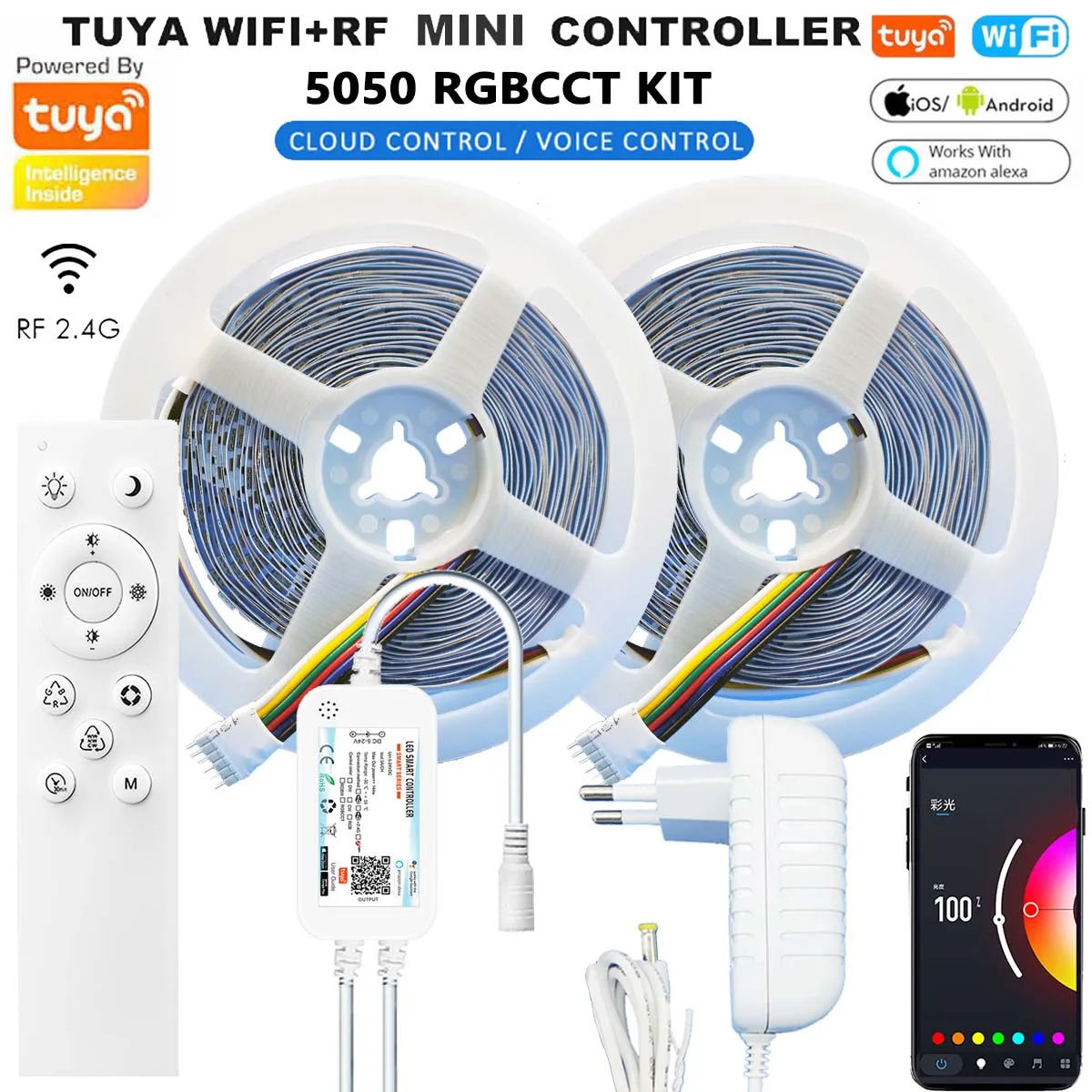 Tuya Smart Life Wifi+2.4G RF Controller DC12V 5050 RGBCCT LED Strip Light RF Remote/APP/Voice Remote Control Kit For Google Home
Tuya Smart Life Wifi+2.4G RF Controller DC12V 5050 RGBCCT LED Strip Light RF Remote/APP/Voice Remote Control Kit For Google Home