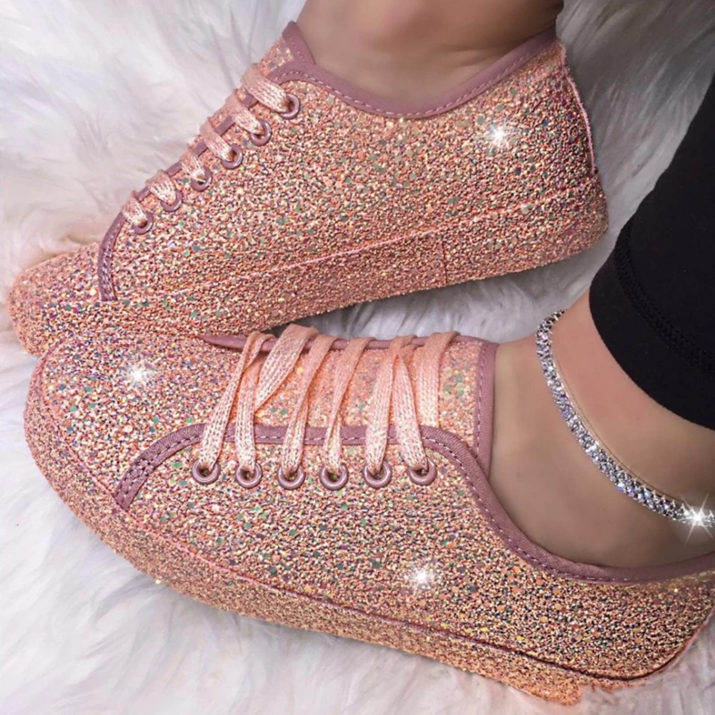 2020 Women Lace Up Sneakers Glitter Autumn Flat Vulcanized Ladies Bling Casual Female Fashion Platform Zapatos De Mujer Shoes
2020 Women Lace Up Sneakers Glitter Autumn Flat Vulcanized Ladies Bling Casual Female Fashion Platform Zapatos De Mujer Shoes