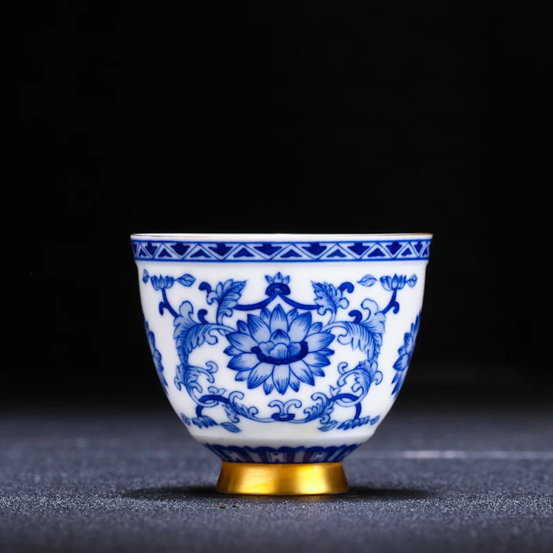 

cup under glaze blue and white paint wrap lotus flower grain sample tea cup of jingdezhen tea service small single cup