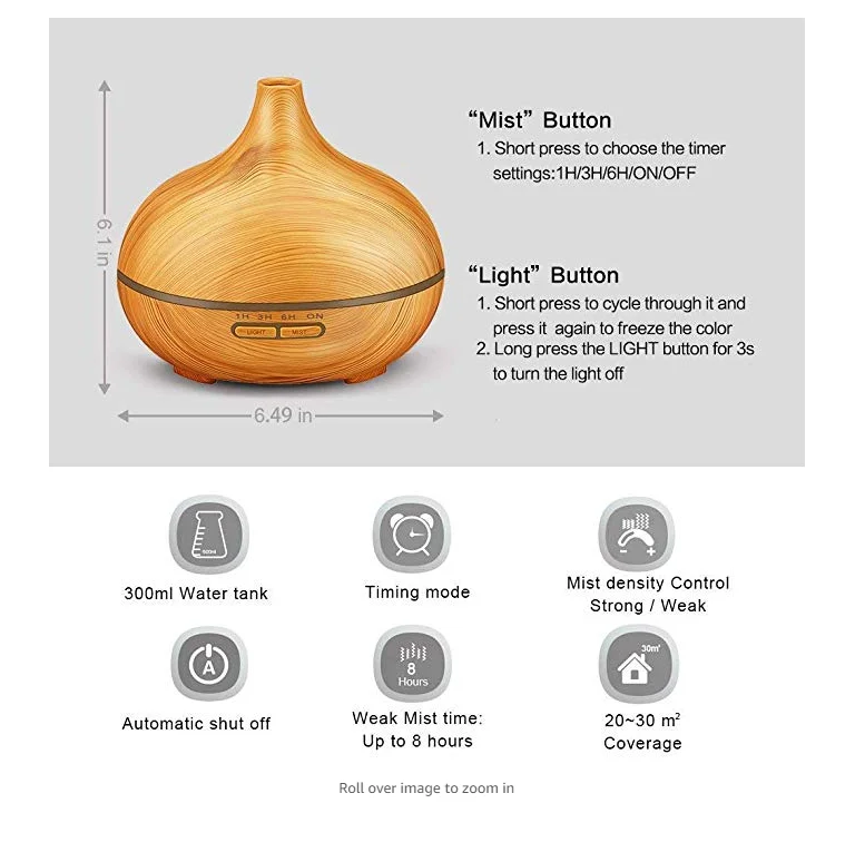 Wood Grain Incense Burners 300ML Aromatherapy Essential Oil Diffuser Mist Cool 7 LED Incense Burners With Humidifier Function
Wood Grain Incense Burners 300ML Aromatherapy Essential Oil Diffuser Mist Cool 7 LED Incense Burners With Humidifier Function