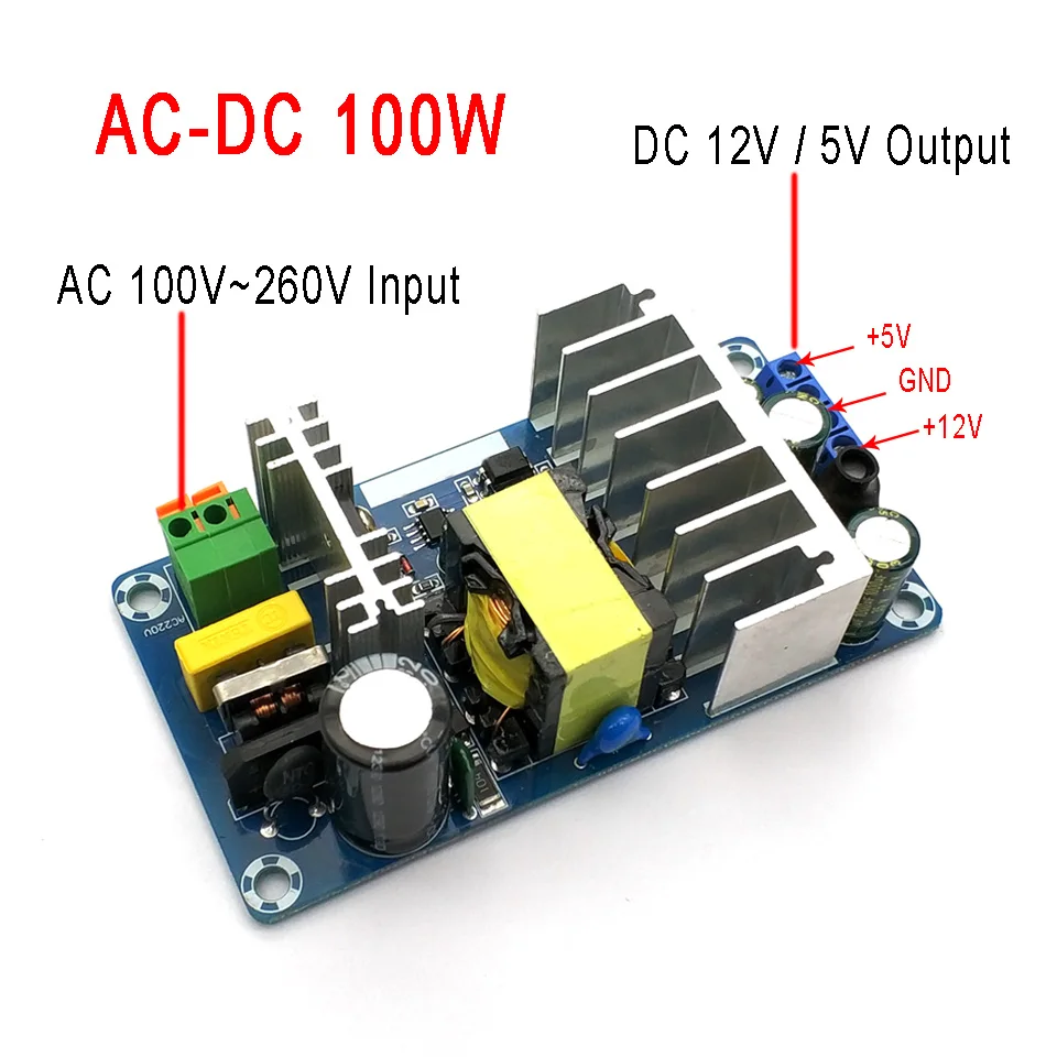 

AC-DC 100W 12V 8A 5V плата импульсного источника питания, 2-канальный модуль выходной мощности, двойной выход 12 В 8 А 5 в 1 А