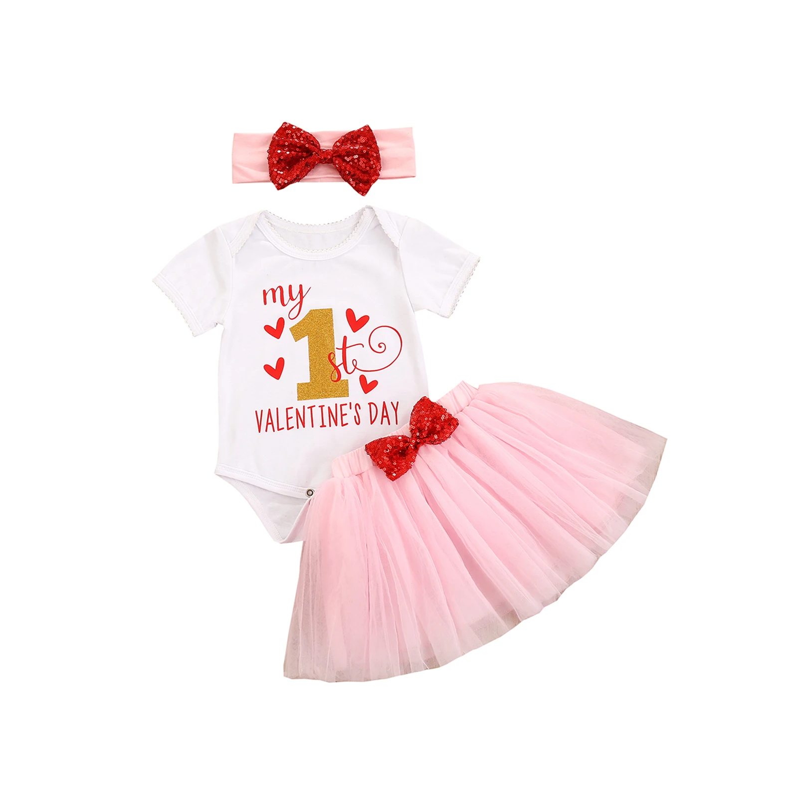 Baby Girls Outfits Three Piece Suit Cute Letter Printed Romper and Sequin Bow Gauze Skirt with Headband
Baby Girls Outfits Three Piece Suit Cute Letter Printed Romper and Sequin Bow Gauze Skirt with Headband
