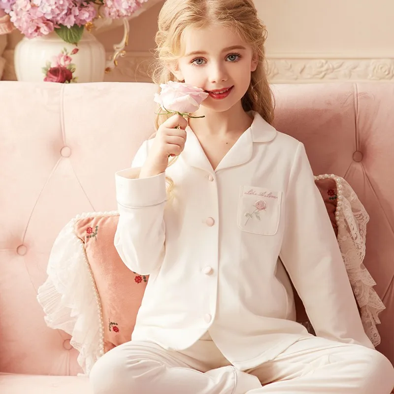 cotton short pajama sets 2019 Spring Children's Girls Lolita Dress Princess Sleepshirts Vintage Nightgowns Baby Nightdress Kids Sleepwear Pajamas Gown elegant pajama sets