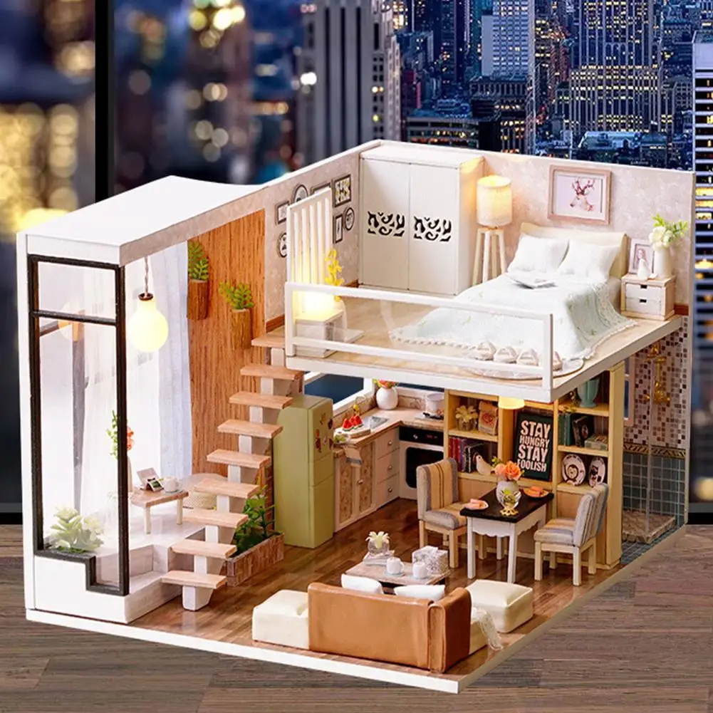 DIY Dollhouse Assemble Wooden House Dollhouse Kit Miniature Doll Houses Miniature Building Kit With Furniture LED Lights Gifts
DIY Dollhouse Assemble Wooden House Dollhouse Kit Miniature Doll Houses Miniature Building Kit With Furniture LED Lights Gifts