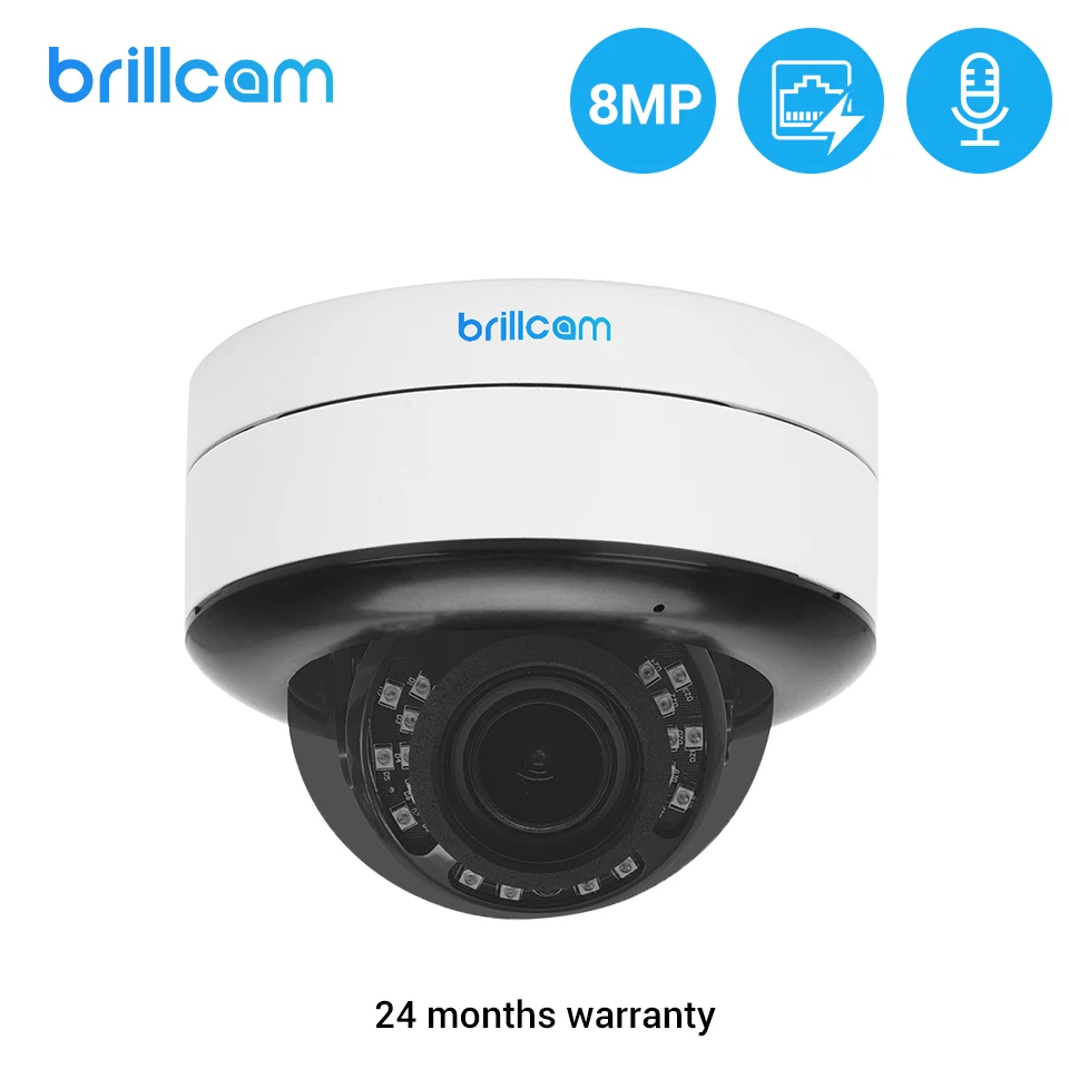 Brillcam 8MP IP-камера POE IP67 Водонепроницаемый встроенный микрофон Домашняя купольная камера ночного видения Внутренняя камера наблюдения
Brillcam 8MP IP-камера POE IP67 Водонепроницаемый встроенный микрофон Домашняя купольная камера ночного видения Внутренняя камера наблюдения