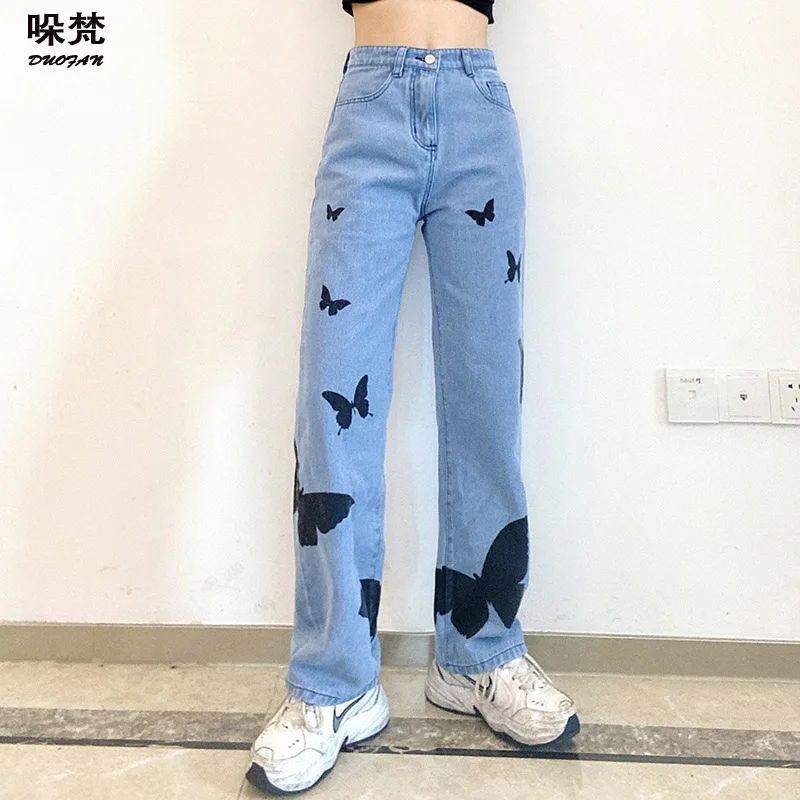 DUOFAN High Waist Y2K Jeans Pants for Women Baggy Casual Blue Butterfly Printed Wide Leg Pants Denim Streetwear Ladies Jeans
DUOFAN High Waist Y2K Jeans Pants for Women Baggy Casual Blue Butterfly Printed Wide Leg Pants Denim Streetwear Ladies Jeans