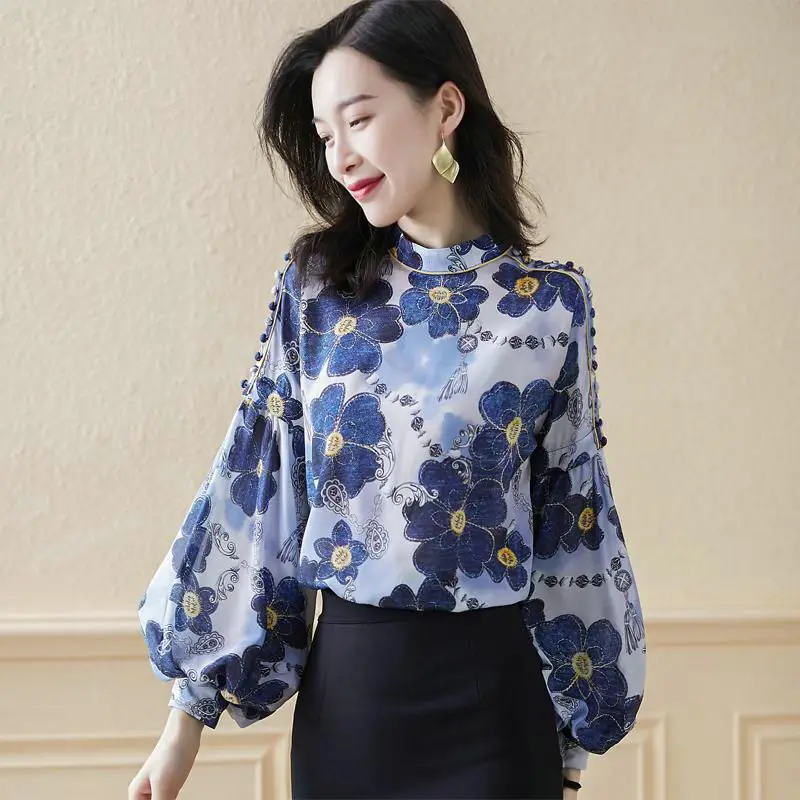 Floral Chiffon Women Blouse Vintage Design 2021 Lantern Sleeved Loose Printed Lady Elegant Pulls Outwear Tops
Floral Chiffon Women Blouse Vintage Design 2021 Lantern Sleeved Loose Printed Lady Elegant Pulls Outwear Tops