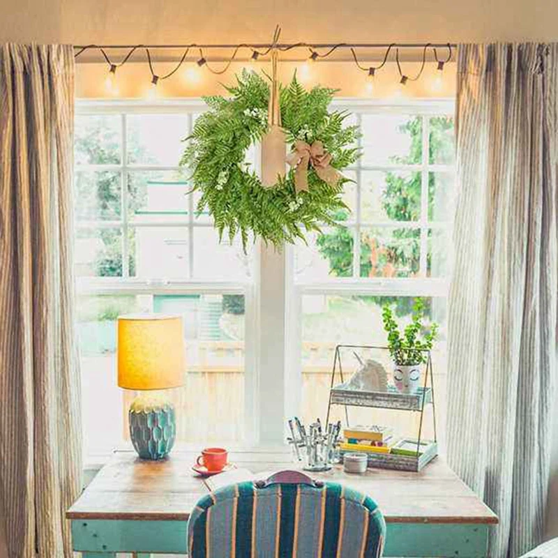 Artificial Fern Leaf Wreath with Knotted Bow for Front Door Wall Window Wedding Party Office Garden Farmhouse Home Decor
Artificial Fern Leaf Wreath with Knotted Bow for Front Door Wall Window Wedding Party Office Garden Farmhouse Home Decor