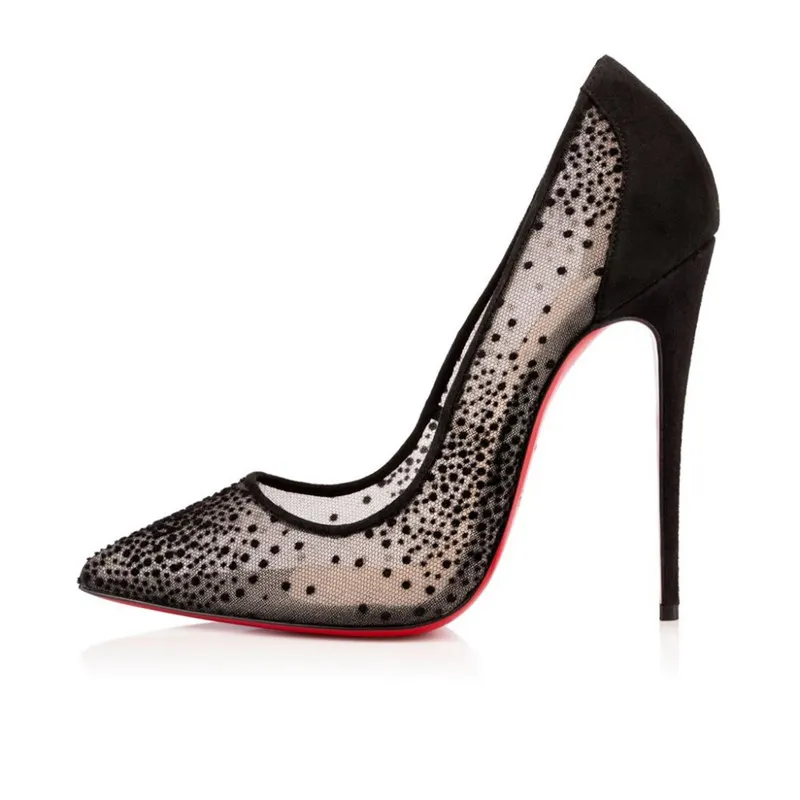 Women's pointed black net cloth shoes, 12CM black pointed sexy women super high heels
Women's pointed black net cloth shoes, 12CM black pointed sexy women super high heels