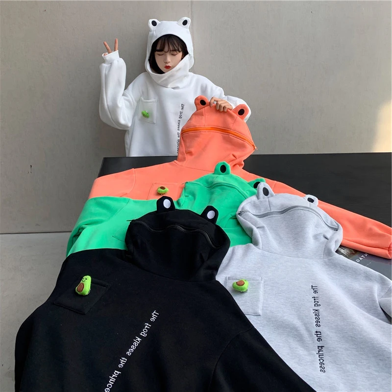 Women Winter Warm Thick Velvet Harajuku Cute Cartoons Frog Hoodies Sweatshirt Loose Funny Kawaii Hooded Top Outwear Pullovers
Women Winter Warm Thick Velvet Harajuku Cute Cartoons Frog Hoodies Sweatshirt Loose Funny Kawaii Hooded Top Outwear Pullovers