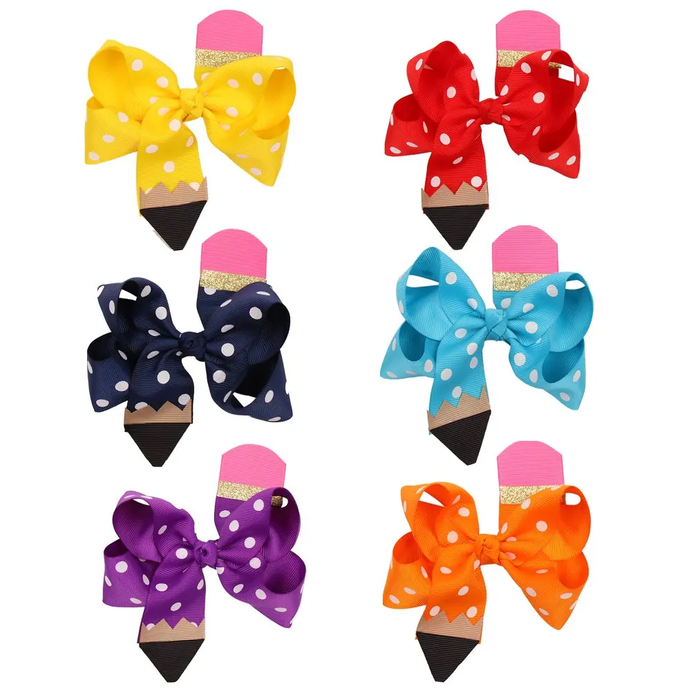 CN 6PCS 4.5 Inch Back To School Pencil Print Hair Bows for Girls Hair Clips Cute Dot Bowknot Hairgrips Kids Hair Accessories
CN 6PCS 4.5 Inch Back To School Pencil Print Hair Bows for Girls Hair Clips Cute Dot Bowknot Hairgrips Kids Hair Accessories