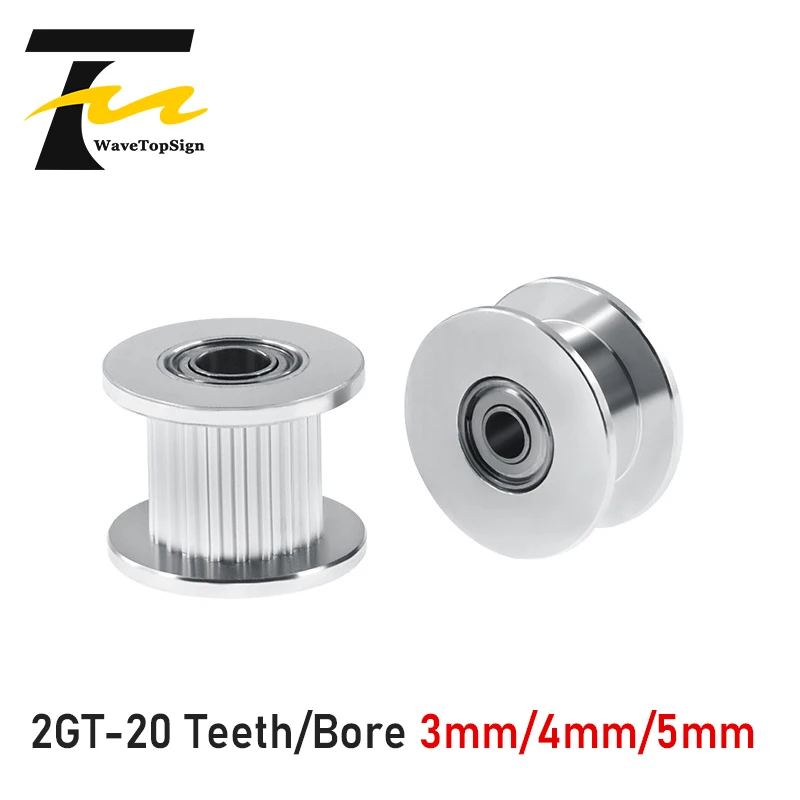 

2GT 20Teeth synchronous Wheel Idler Pulley Bore 3/4/5mm with Bearing Black for GT2 Timing belt Width 6MM 20teeth 20T