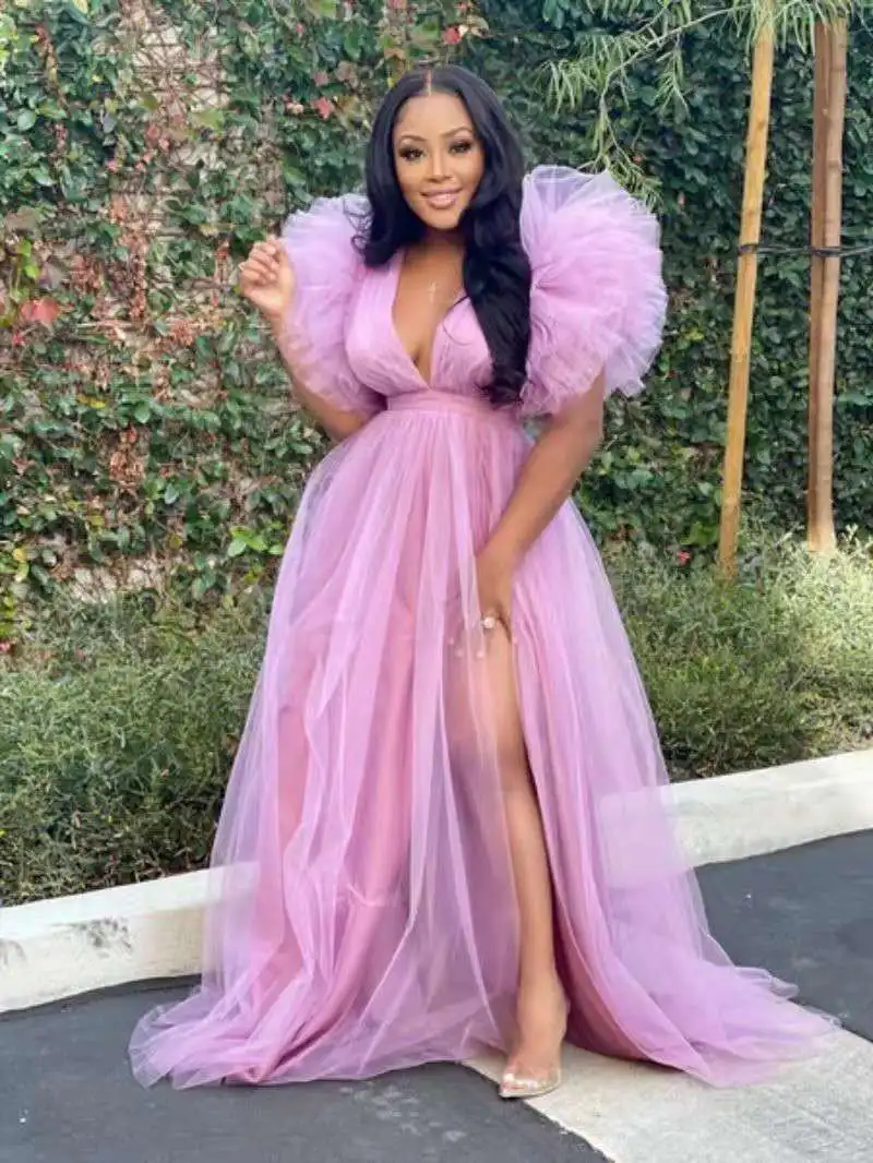 Spring Tulle Prom Dresses New Style European American Split Vestido V Neck Loose Swing Mesh Commuter Plus Size White Women Gowns
Spring Tulle Prom Dresses New Style European American Split Vestido V Neck Loose Swing Mesh Commuter Plus Size White Women Gowns