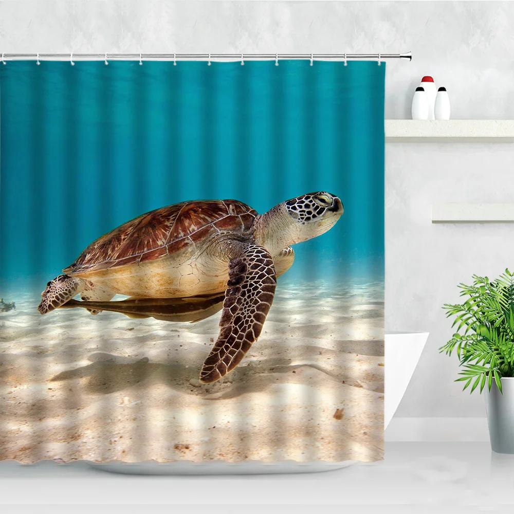 

Занавеска для душа «синий океан», морская черепаха, тропическая рыба, коралл, подводный пейзаж, Современный домашний декор, набор занавесок для ванной комнаты
