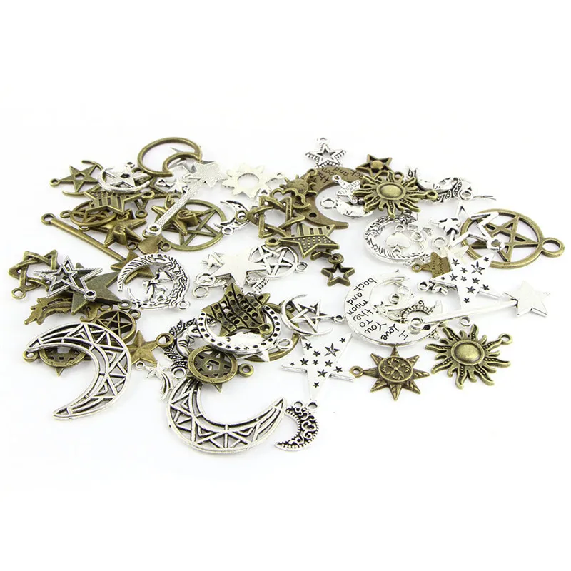 73Pcs/Set Mixed Moon Star Sun Charm Pendants For DIY Jewelry Making Accessories Antique Bronze Handmade Charms
73Pcs/Set Mixed Moon Star Sun Charm Pendants For DIY Jewelry Making Accessories Antique Bronze Handmade Charms