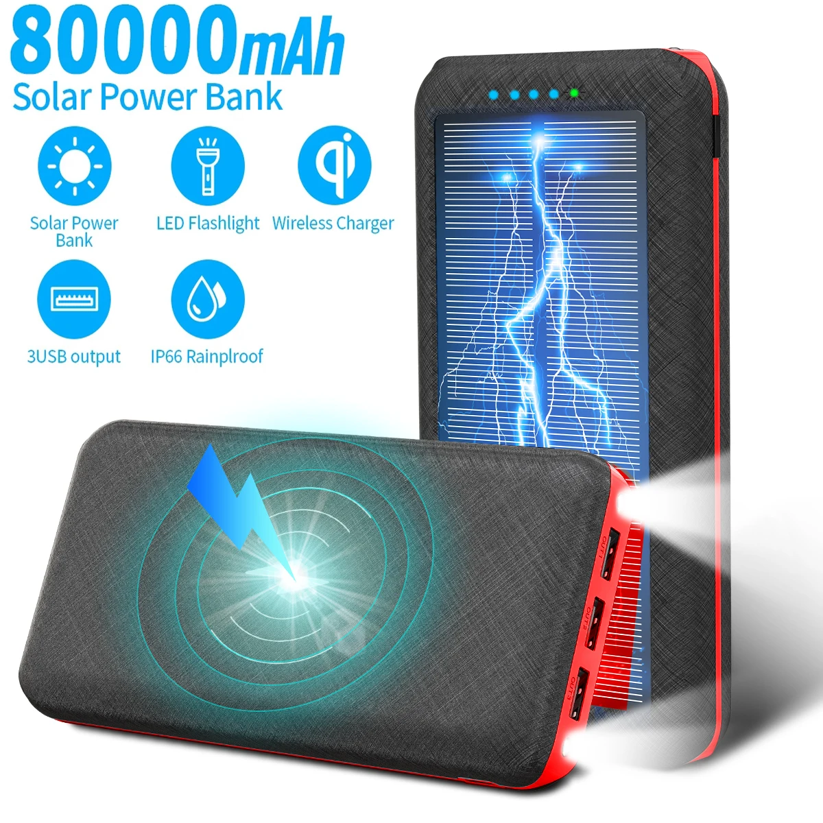 Mobile Solar Wireless Power Bank 80000mAh Portable Charger Outdoor Fast Charge External Battery for Xiaomi Samsung IPhone
Mobile Solar Wireless Power Bank 80000mAh Portable Charger Outdoor Fast Charge External Battery for Xiaomi Samsung IPhone