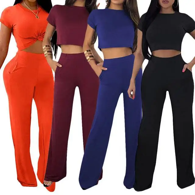 Women's two-piece summer fashion solid color sexy wide-leg sports and leisure suit
Women's two-piece summer fashion solid color sexy wide-leg sports and leisure suit