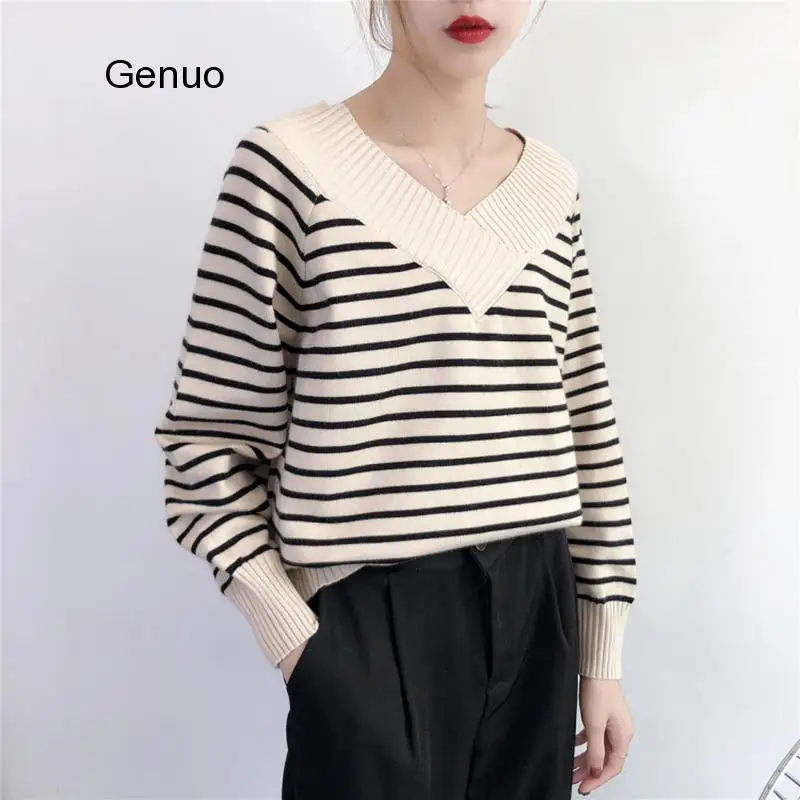 2020 Autumn Winter Women Sweaters Fashion Warm Pullover Women Striped Knitted V-Neck Long Sleeve Loose Tops Pull Femme
2020 Autumn Winter Women Sweaters Fashion Warm Pullover Women Striped Knitted V-Neck Long Sleeve Loose Tops Pull Femme