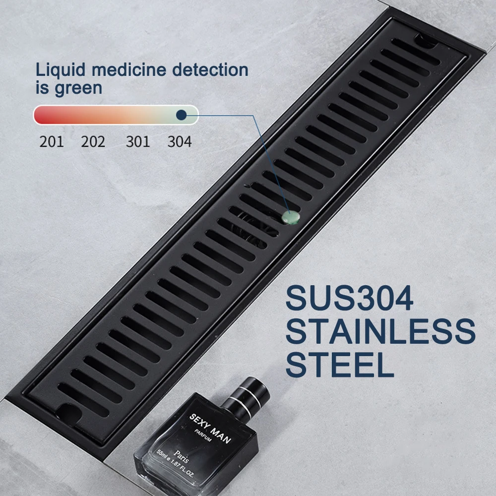 20-100cm Black Side Outlet Shower Drain Stainless Steel Bathroom Floor Drainage Linear Waste Cover Roof Kitchen Accessory | Обустройство
