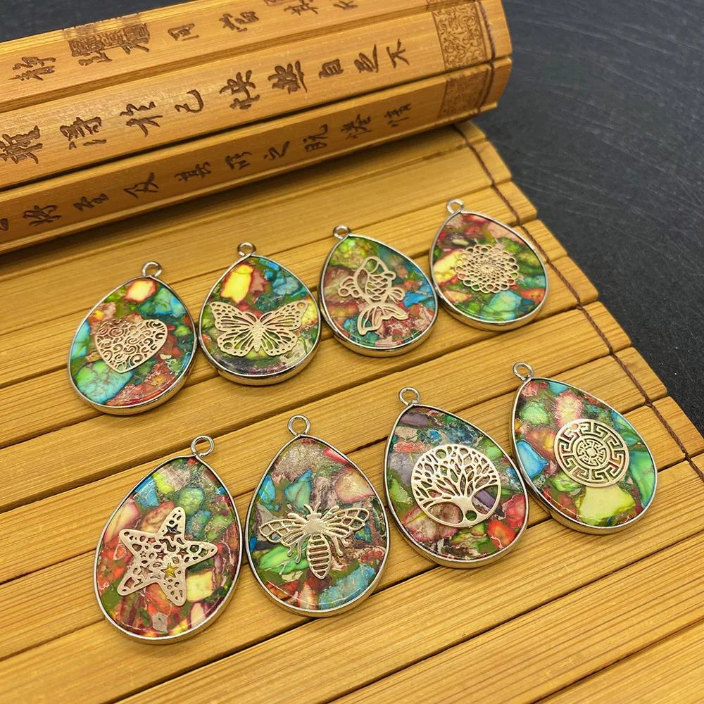Natural Stone Pendant Turquoise Multicolor Drop-shaped Silver Metal Edging Tree of Life Bee Pattern DIY Exquisite Jewelry Gift
Natural Stone Pendant Turquoise Multicolor Drop-shaped Silver Metal Edging Tree of Life Bee Pattern DIY Exquisite Jewelry Gift