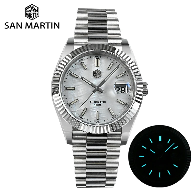 San Martin Men Watch 40mm Retro Date Just V2 MOP Dial Business Luxury Sapphire Automatic Mechanical Watches Carving Bezel 10Bar
San Martin Men Watch 40mm Retro Date Just V2 MOP Dial Business Luxury Sapphire Automatic Mechanical Watches Carving Bezel 10Bar