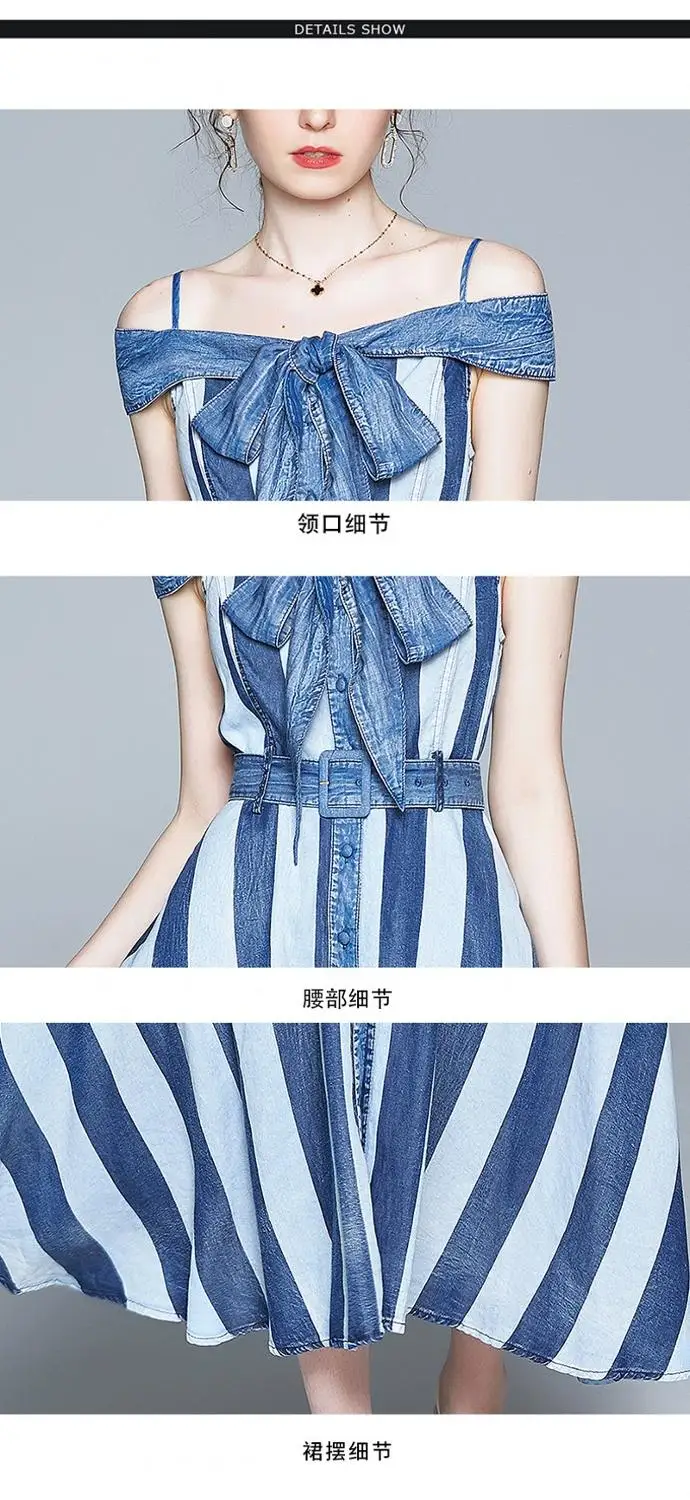 High Quality Summer Elegant Stripe Denim Dress Long Vintage Party Femme Bow Designer Casual Vestidos
High Quality Summer Elegant Stripe Denim Dress Long Vintage Party Femme Bow Designer Casual Vestidos