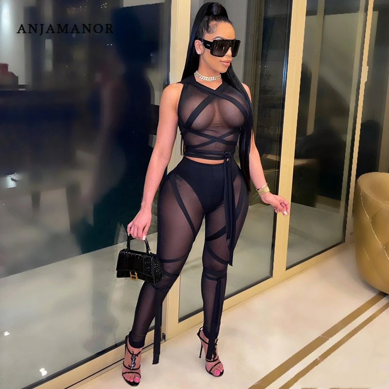 ANJAMANOR Sexy Sheer Mesh Bandage Two Piece Set Crop Top Pants Club Summer Outfits for Women 2021 Matching Sets D35-CF22
ANJAMANOR Sexy Sheer Mesh Bandage Two Piece Set Crop Top Pants Club Summer Outfits for Women 2021 Matching Sets D35-CF22
